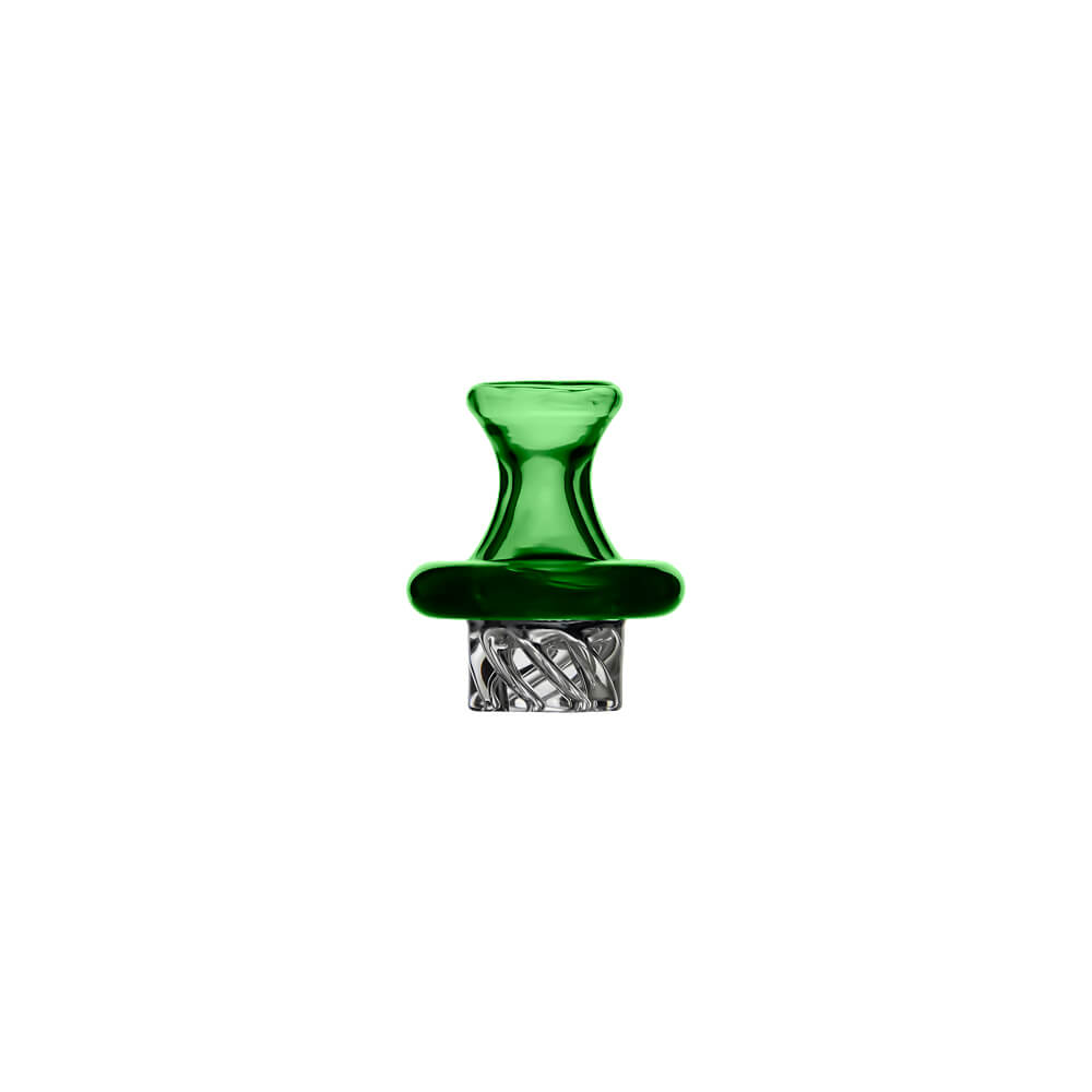 Calibear Classic Speaker Vortex Spinner Cap (Green) for Dr. Dabber Switch 2 and compatible 25mm OD quartz bangers, featuring a green flared top and twisted glass base