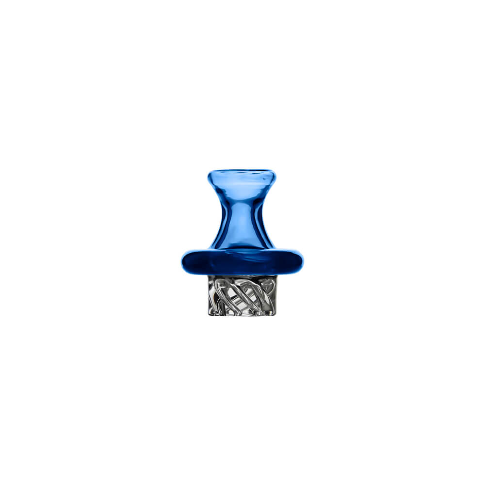 Calibear Classic Speaker Vortex Spinner Cap (Blue-D), front view showing the blue speaker-inspired glass top, thick rounded collar and transparent spiral airflow base