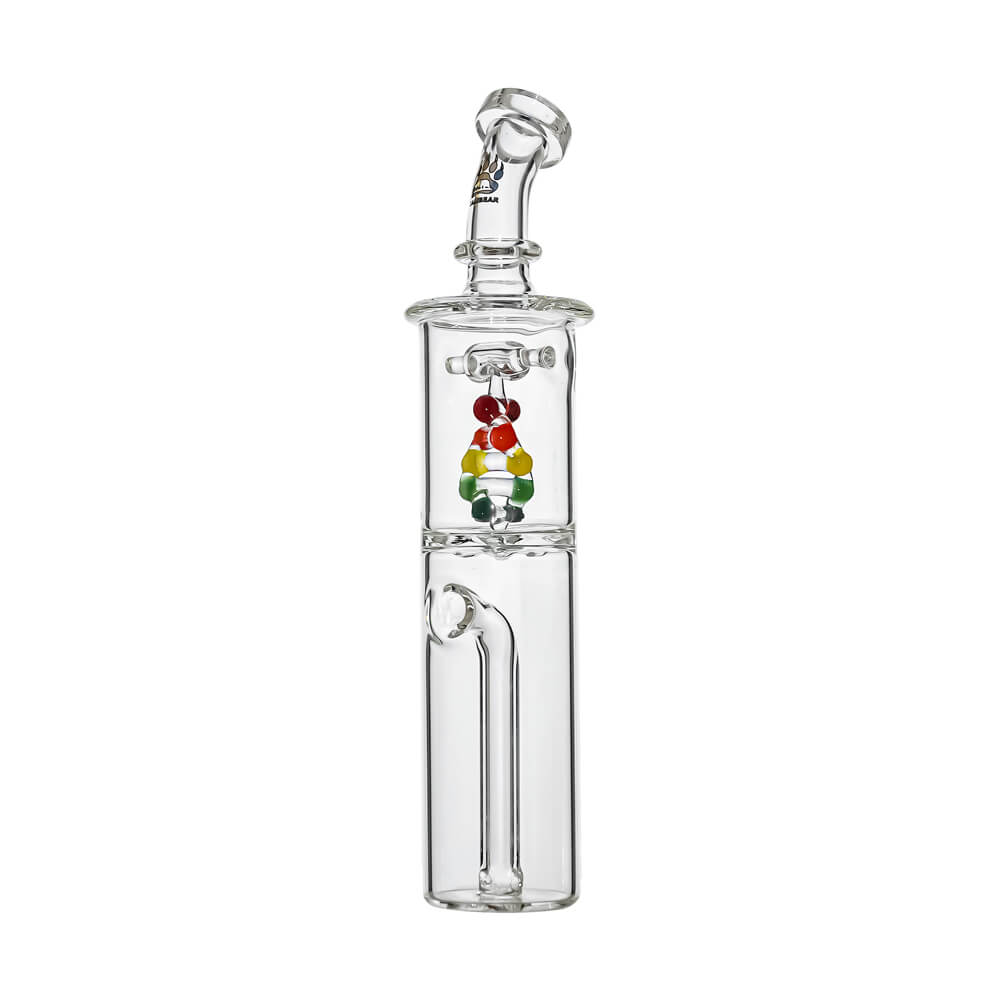 Alternate view of Calibear DNA Spinner Glass Attachment for Dr. Dabber Switch Go showing internal airpath and DNA spinner centerpiece (Color: Clear with Multicolor DNA Spinner)