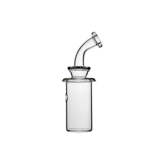 Calibear Dry Glass Attachment (Clear) side view showing minimalist chamber and angled mouthpiece for Dr. Dabber Switch Go