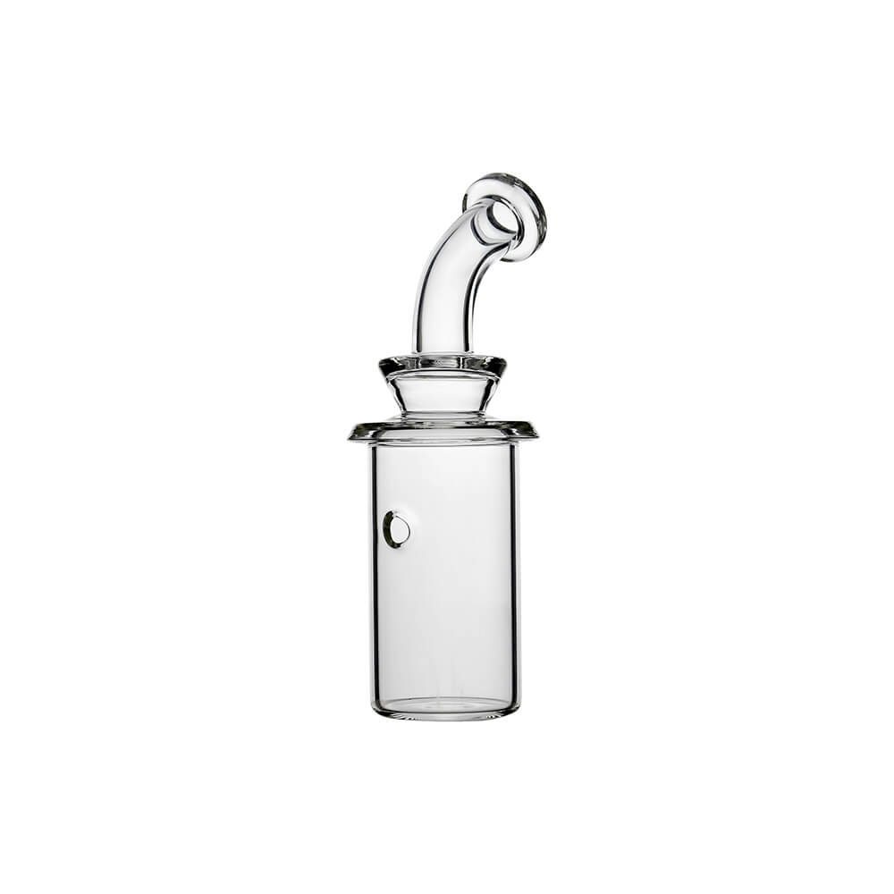 Calibear Dry Glass Attachment (Clear) with cylindrical chamber, curved mouthpiece and side airflow opening for Dr. Dabber Switch Go