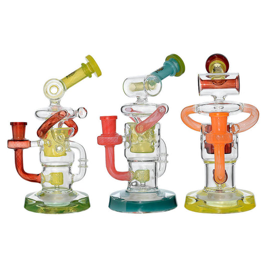 HONEYCOMB TWISTED RECYCLER GLASS RIG- Premium borosilicate glass dab rig from Calibear Glass. Ideal for dabbing, providing smooth hits and durability. Shop high-quality dab rigs, water pipes, bongs, erig glasses and glass smoking accessories at Calibear Glass. Elevate your smoking experience with a durable and stylish glass dab rig. Free shipping on all orders.