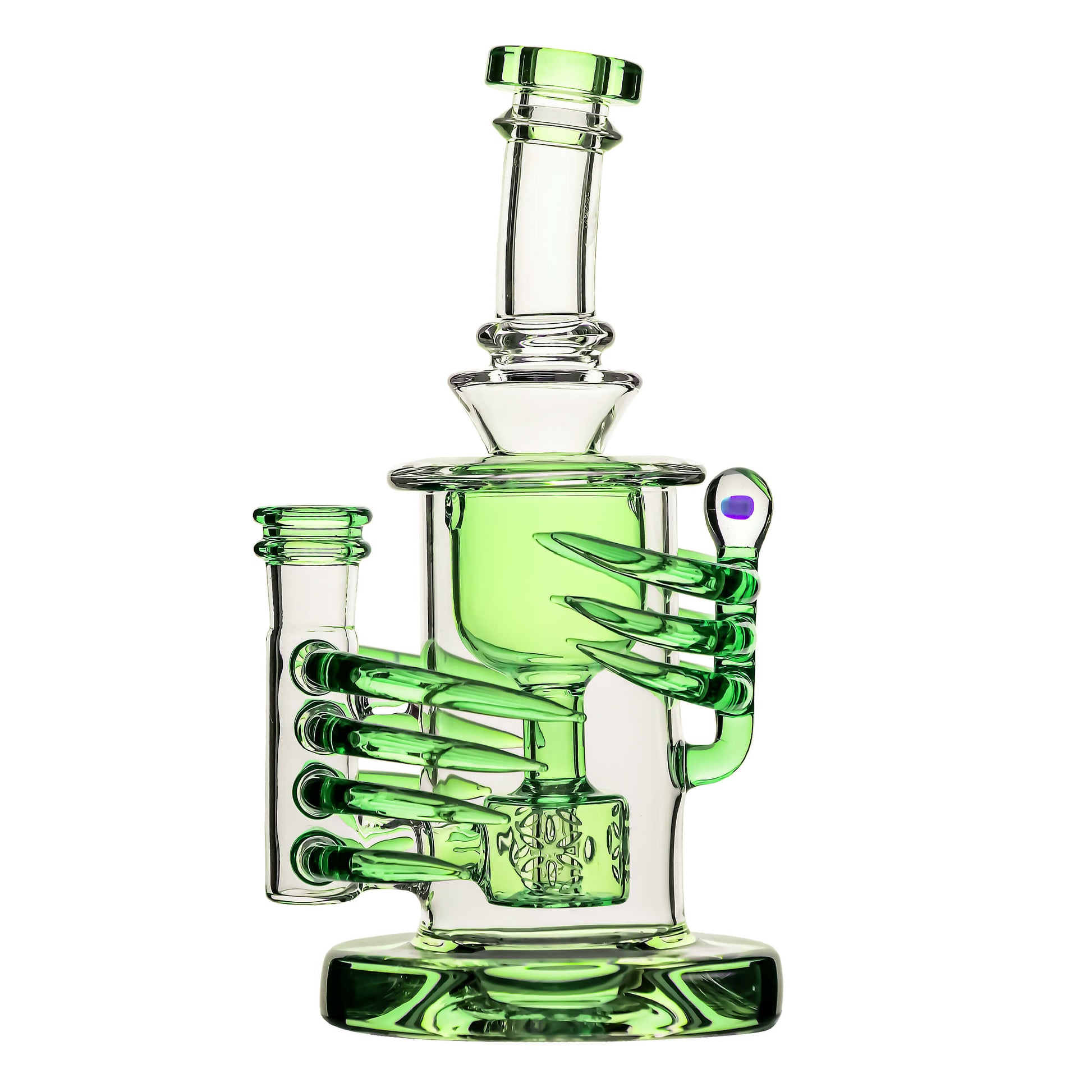 CaliBear Horn Torus dab rig lineup in multiple colors, standing 7 inches tall with a skeleton claw recycler design and encased opal.