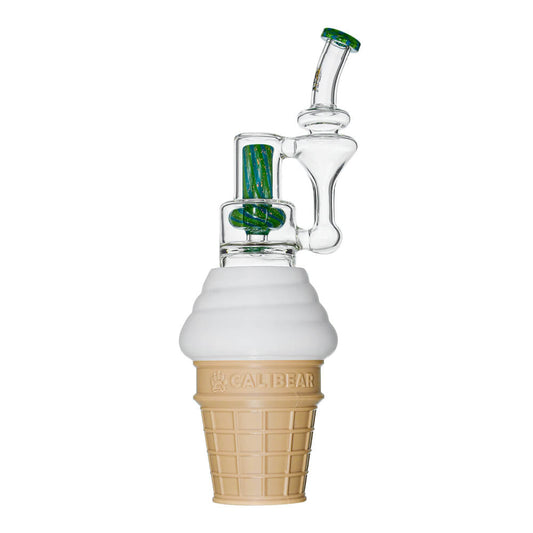 Calibear Ice Cream Glass Stand (Color) for Dr. Dabber Switch Go, display view holding a compatible glass recycler attachment with ice cream cone-shaped base.