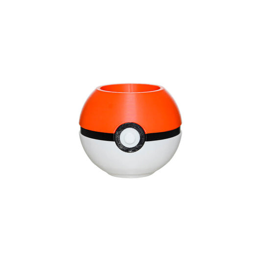 Calibear Magic Ball Proxy Stand (Red & White), front view showing spherical storage holder with black center band, circular button detail and open top