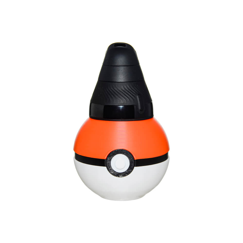 Calibear Magic Ball Proxy Stand (Red & White), front view with Puffco Proxy Core inserted into the ball-shaped desktop display holder