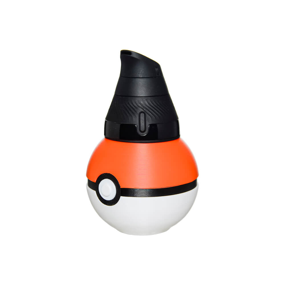 Calibear Magic Ball Proxy Stand (Red & White), angled view showing the Puffco Proxy Core resting inside the red-and-white spherical stand