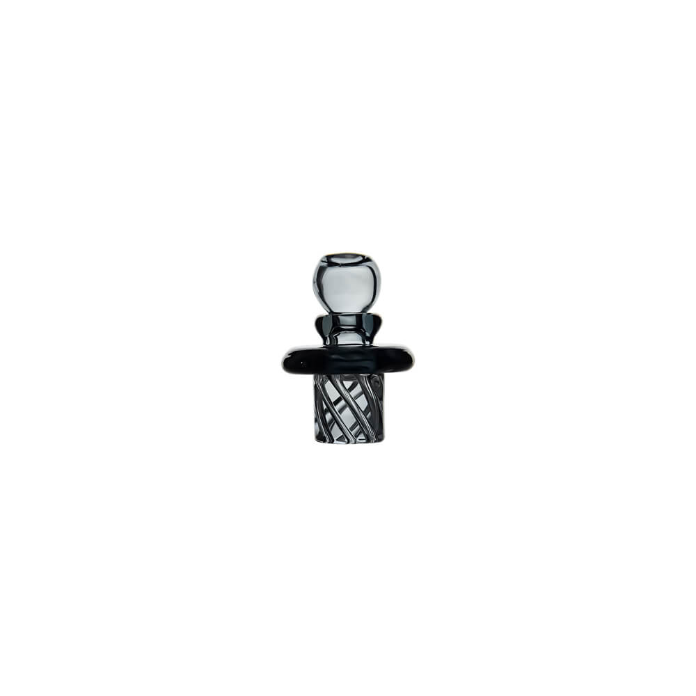 Black Calibear Multi-Fit Terp Spinner Cap featuring a rounded glass knob, wide collar and spiral airflow base, front view.