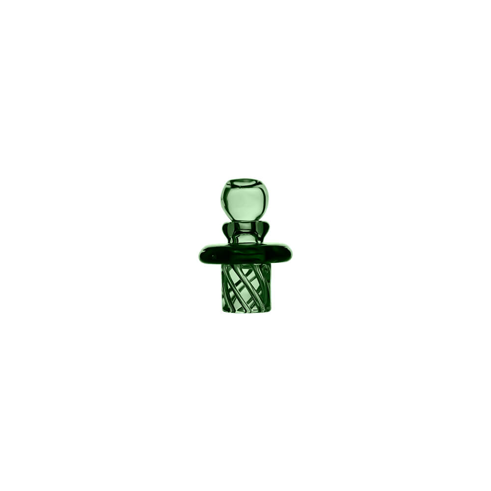Green Calibear Multi-Fit Terp Spinner Cap featuring a rounded glass knob, wide collar and twisted spiral airflow base, front view.