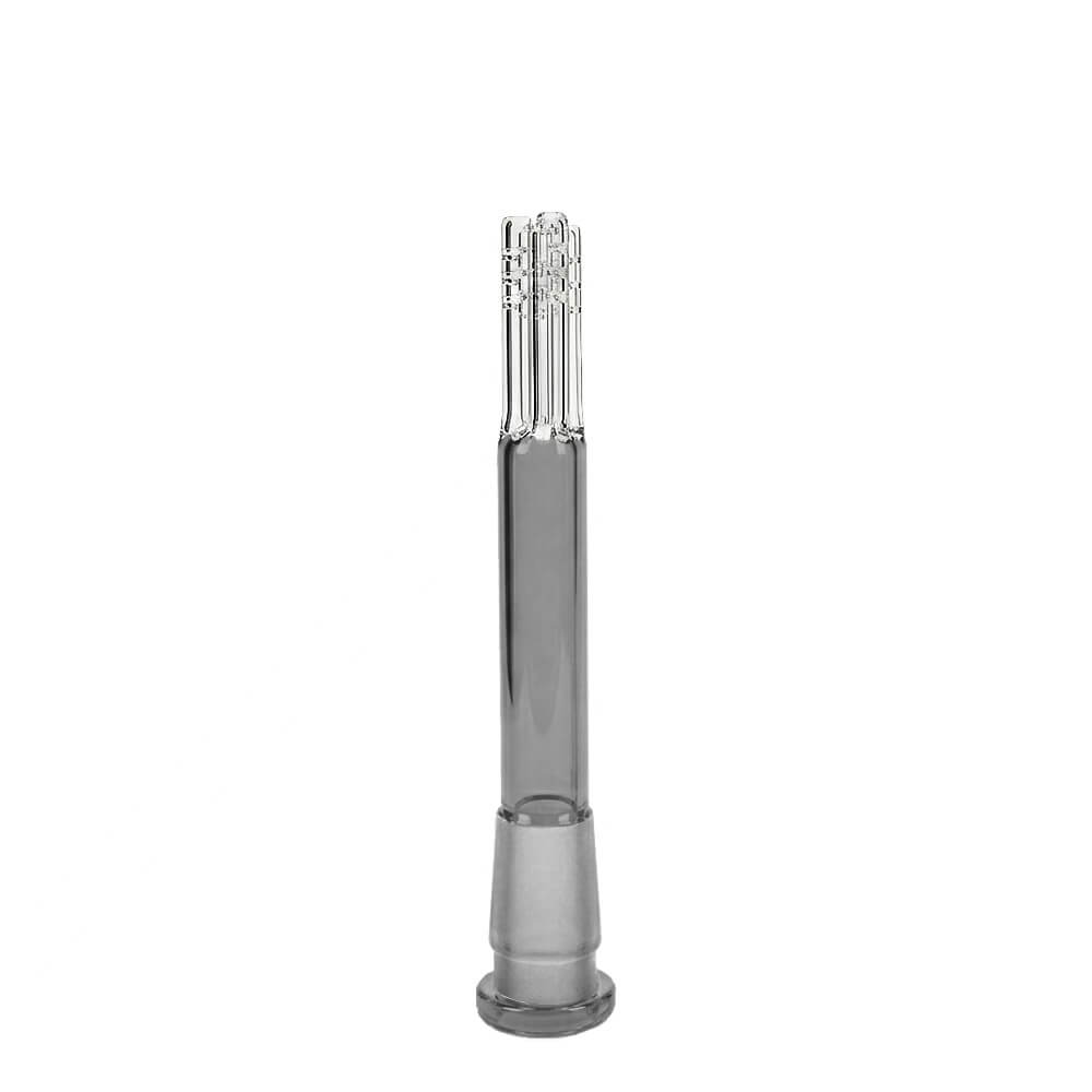 Calibear Premium 4-Arm Tree Perc Glass Downstem showing the precision diffusion slots on the tree percolator arms and a frosted joint against a solid white background, available in various color options.