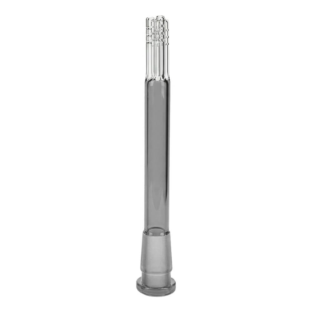 Calibear Premium 4-Arm Tree Perc Glass Downstem showing the precision diffusion slots on the tree percolator arms and a frosted joint against a solid white background, available in various color options.