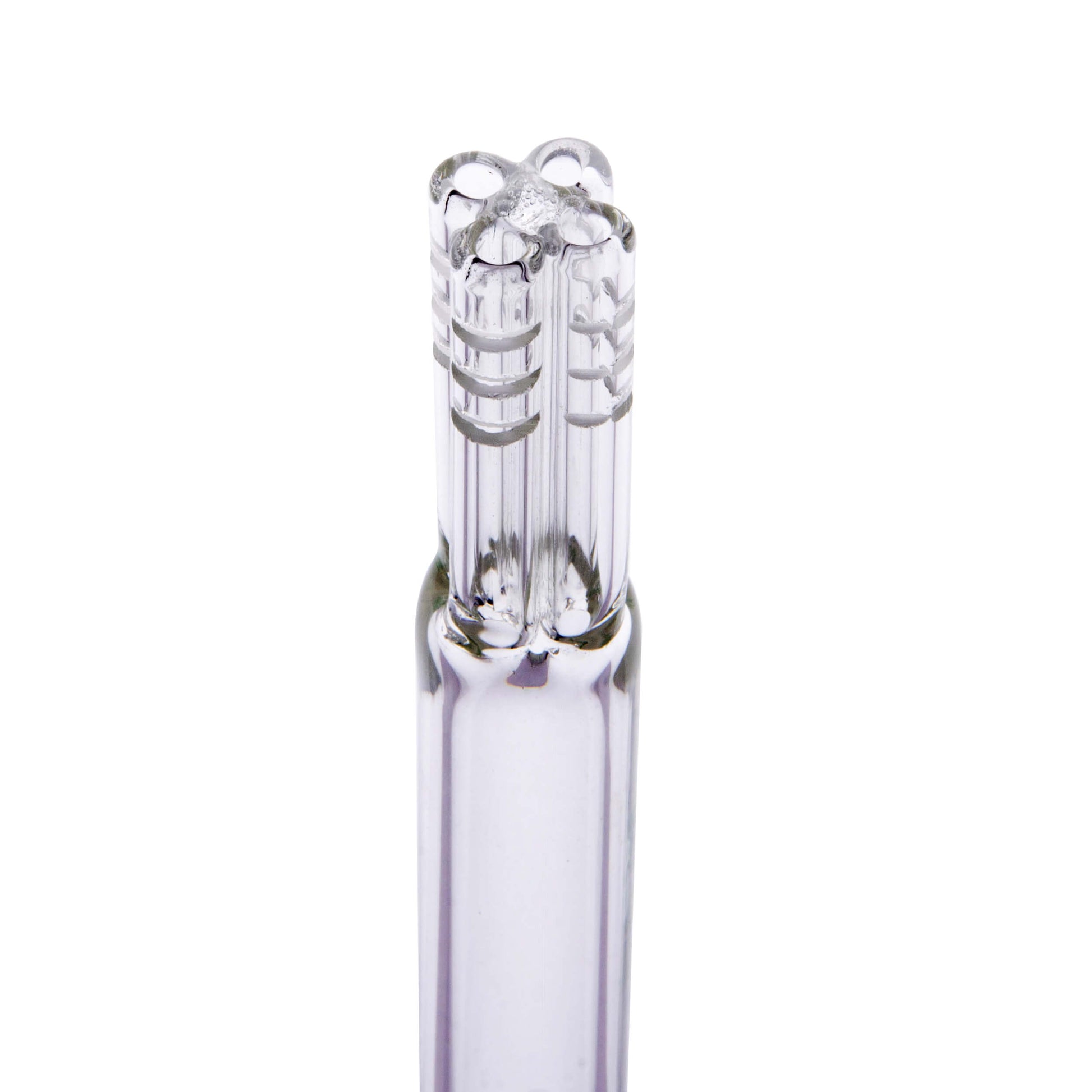 Calibear Premium 4-Arm Tree Perc Glass Downstem showing the precision diffusion slots on the tree percolator arms and a frosted joint against a solid white background, available in various color options.
