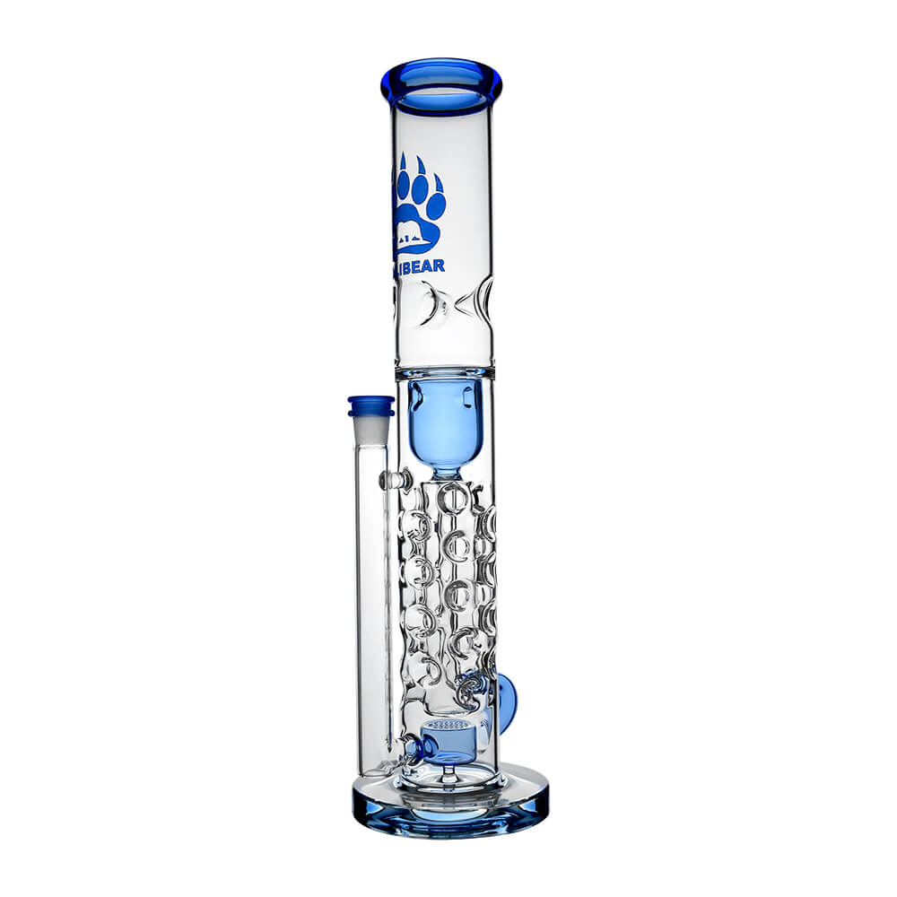 Calibear Premium Flower Straight Fab Klein Tube Recycler (Blue-D) with Flower of Life Perc, Klein recycling pathways and 14mm joint