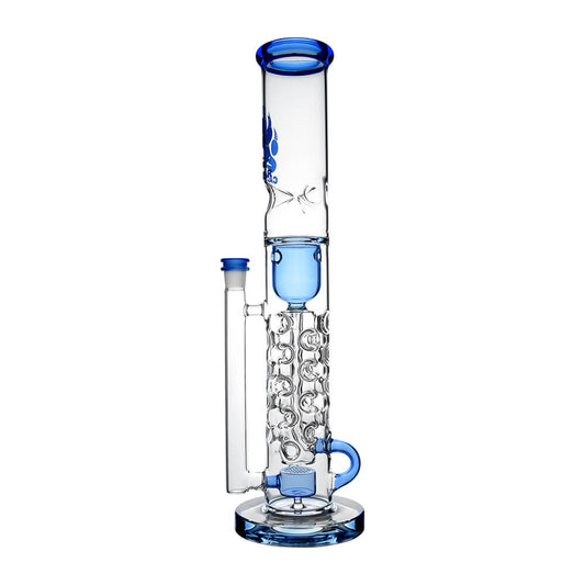 Calibear Premium Flower Straight Fab Klein Tube Recycler (Blue-D) with Flower of Life Perc, Klein recycling pathways and 14mm joint