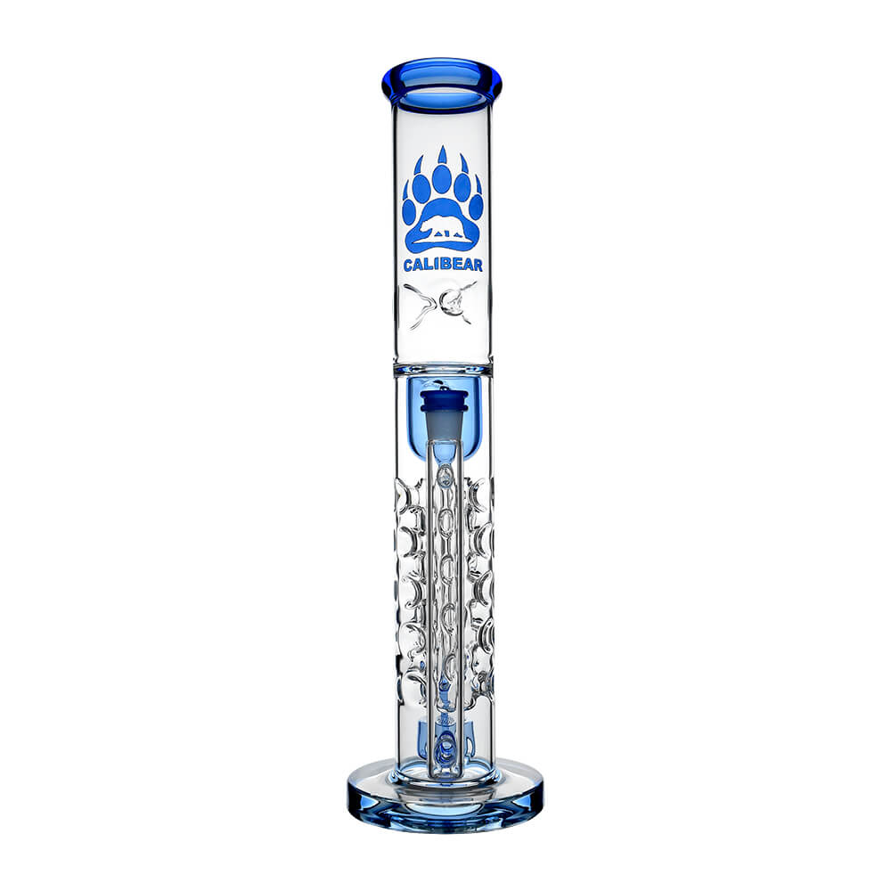 Calibear Premium Flower Straight Fab Klein Tube Recycler (Blue-D) with Flower of Life Perc, Klein recycling pathways and 14mm joint