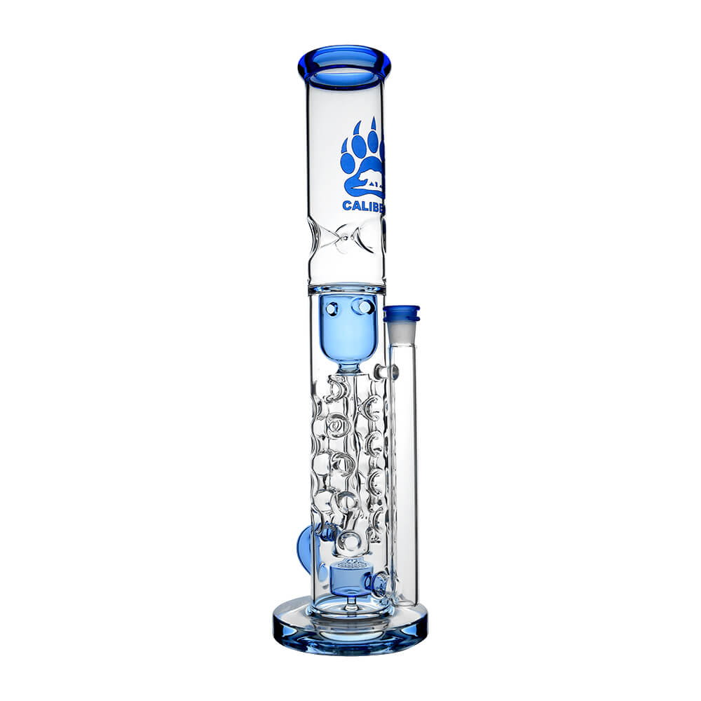 Calibear Premium Flower Straight Fab Klein Tube Recycler (Blue-D) with Flower of Life Perc, Klein recycling pathways and 14mm joint