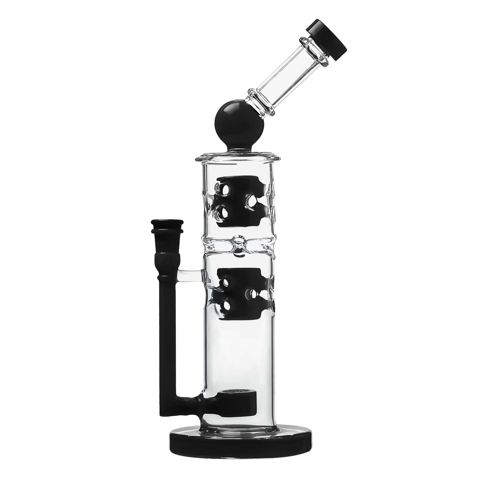 Calibear sidecar straight fab glass bong with yellow accents and Flower of Life perc, 14.5mm joint