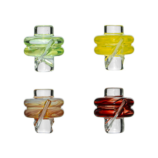 Calibear Premium Spinner Carb Cap (Lemon Candy,Lime Candy,Self-Striking Red&nbsp; and Toffee Brown) for Dr. Dabber Switch 2, Puffco Peak, Focus V Carta and compatible 20mm & 25mm OD Quartz Bangers, four spiral glass color variations