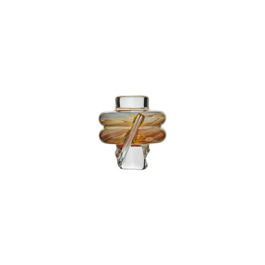 Calibear Premium Spinner Carb Cap (Toffee Brown) for Dr. Dabber Switch 2, Puffco Peak, Focus V Carta and 20mm & 25mm OD Quartz Bangers, featuring double-ring glass design and spiral airflow detail