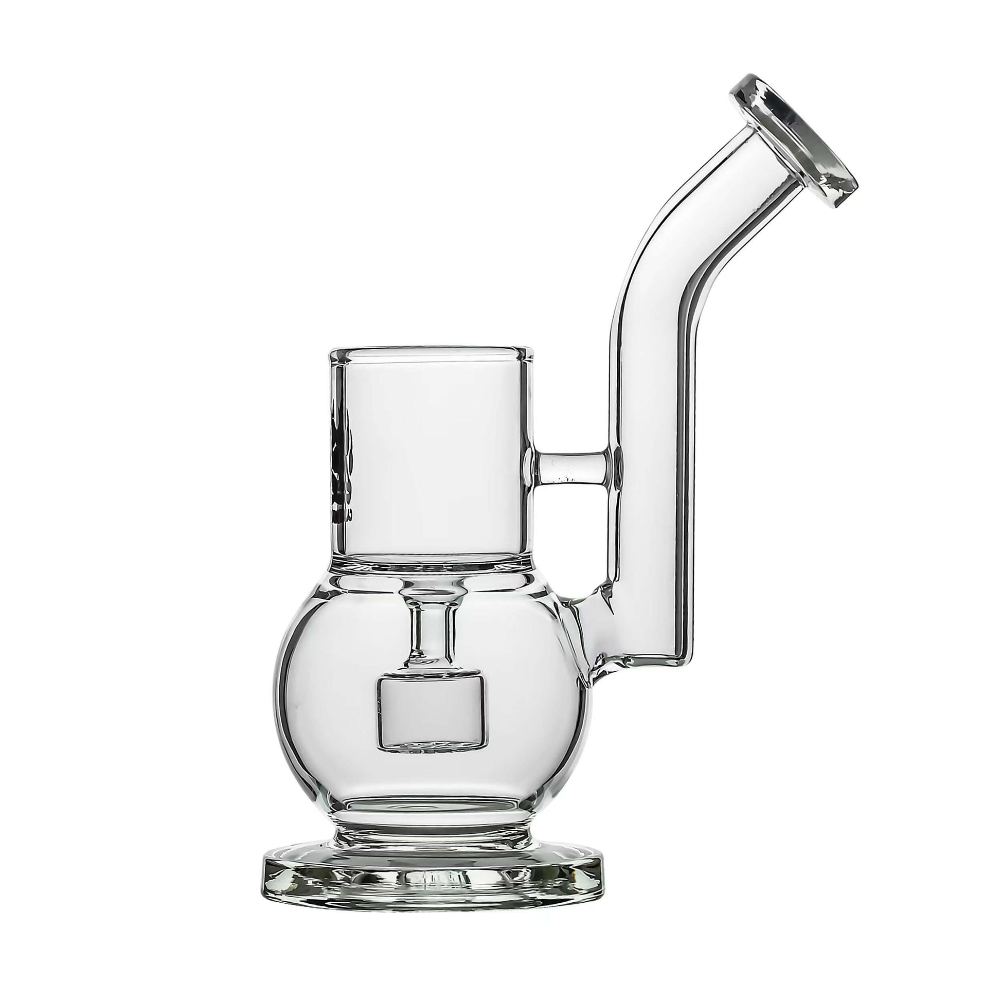Calibear Globe Bubbler (Clear) with rounded water chamber, bent-neck mouthpiece and Seed of Life Perc for Puffco Proxy