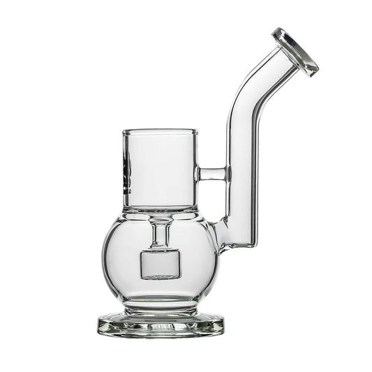 Calibear Globe Bubbler (Clear) with rounded water chamber, bent-neck mouthpiece and Seed of Life Perc for Puffco Proxy