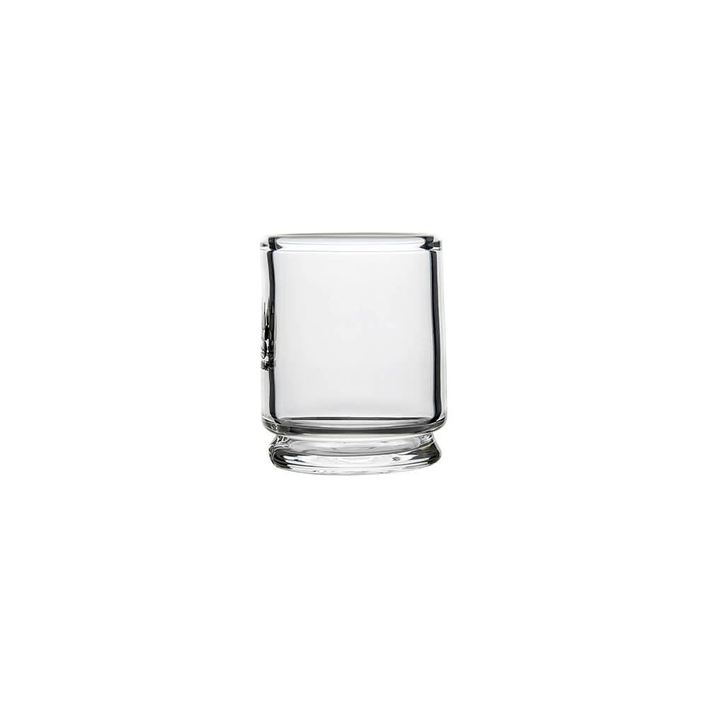 Side view of Calibear Puffco Proxy Core To Peak Glass Adaptor (Clear) showing the transparent cylindrical body and compact glass base design