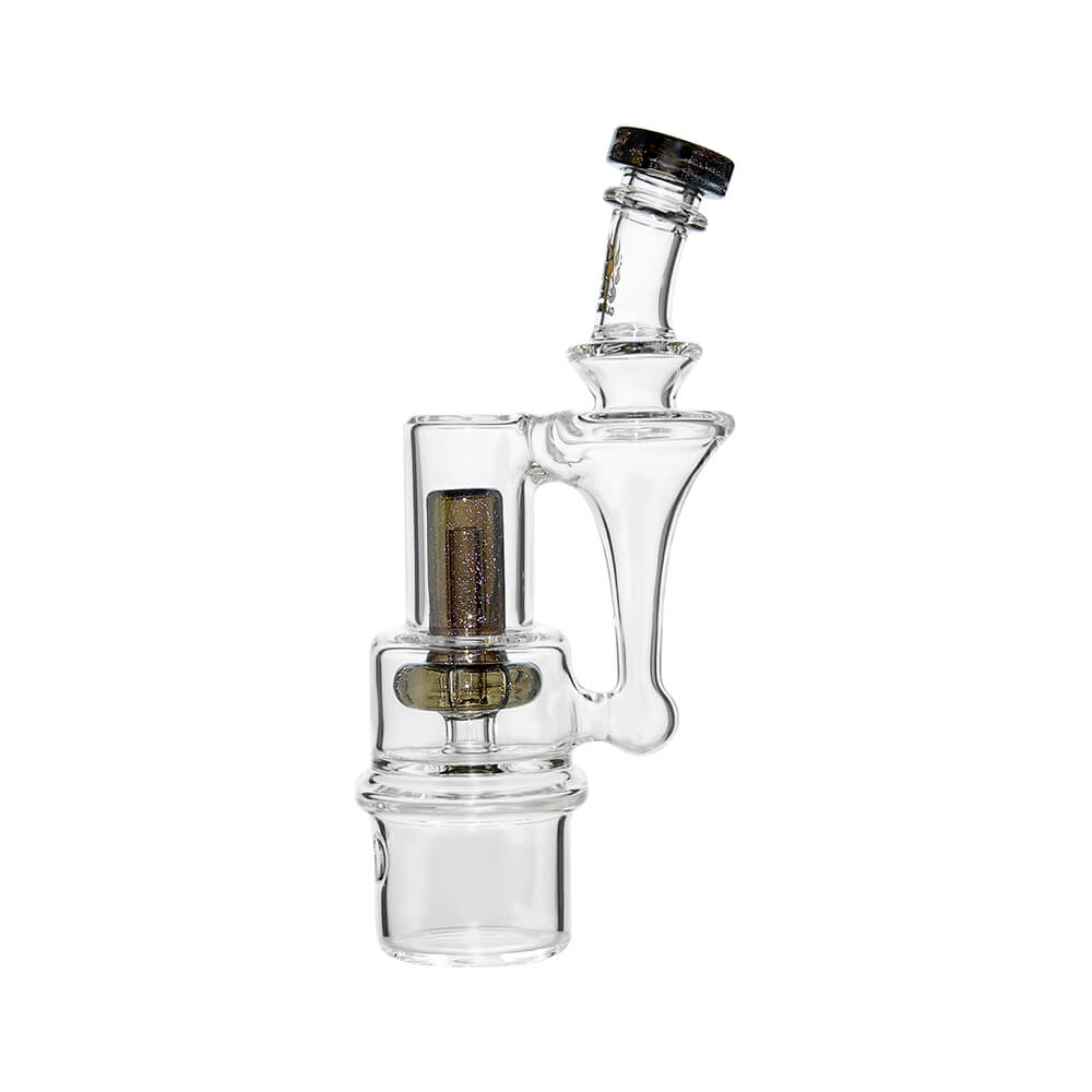 Calibear RBR Recycler Glass Attachment mounted on a Dr. Dabber Switch 2 device next to a standalone clear glass recycler attachment.