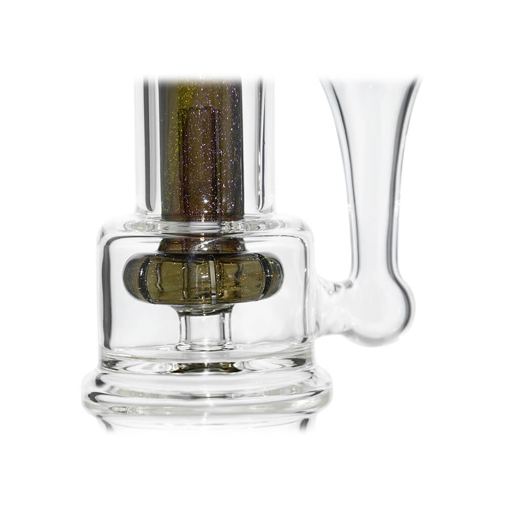 Calibear RBR Recycler Glass Attachment mounted on a Dr. Dabber Switch 2 device next to a standalone clear glass recycler attachment.