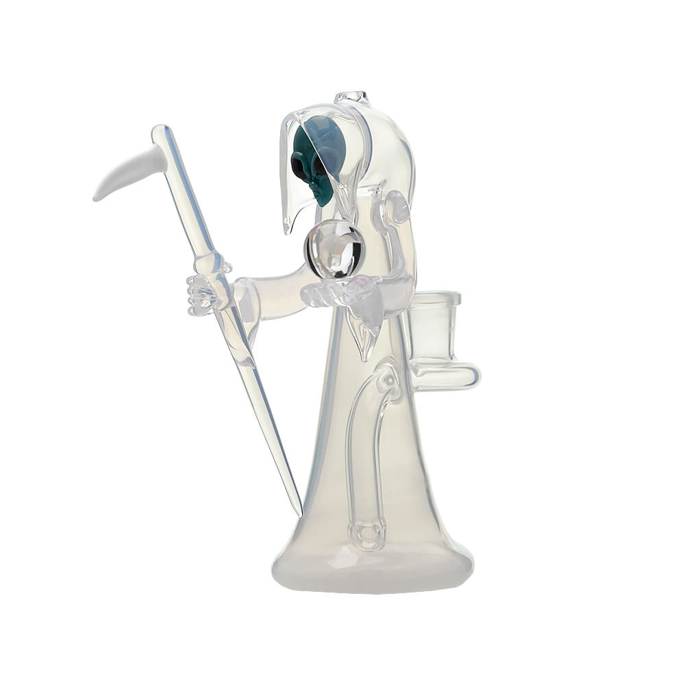 CALIBEAR REAPER RIG WITH REMOVABLE SCYTHE DABBER-Premium borosilicate glass dab rig from Calibear Glass. Ideal for dabbing, providing smooth hits and durability. Shop high-quality dab rigs, water pipes, bongs, erig glasses and glass smoking accessories at Calibear Glass. Elevate your smoking experience with a durable and stylish glass dab rig. Free shipping on all orders