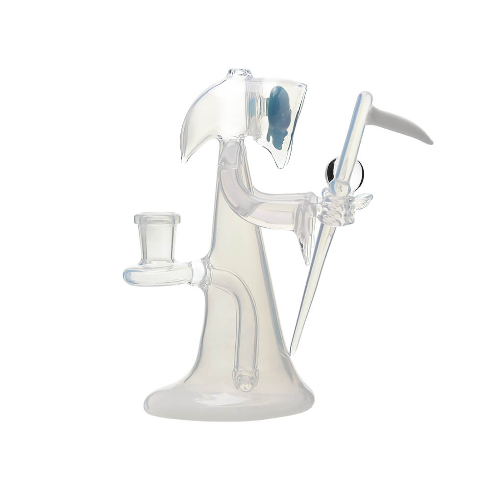 CALIBEAR REAPER RIG WITH REMOVABLE SCYTHE DABBER-Premium borosilicate glass dab rig from Calibear Glass. Ideal for dabbing, providing smooth hits and durability. Shop high-quality dab rigs, water pipes, bongs, erig glasses and glass smoking accessories at Calibear Glass. Elevate your smoking experience with a durable and stylish glass dab rig. Free shipping on all orders