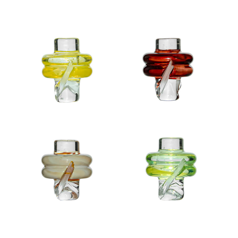 Calibear Spinner Carb Cap (YLemon Candy,Lime Candy,Self-Striking Red&nbsp; and Toffee Brown) for Dr. Dabber Switch Go, Puffco Proxy and 20mm OD Quartz Bangers, four glass caps with spiral airflow