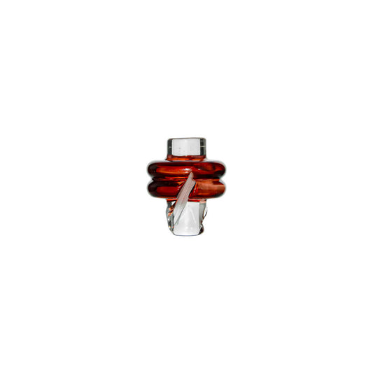 Calibear Spinner Carb Cap (self-striking-red) for Dr. Dabber Switch Go, Puffco Proxy and 20mm OD Quartz Bangers, standalone front view featuring milky white glass rings and twisted airflow details