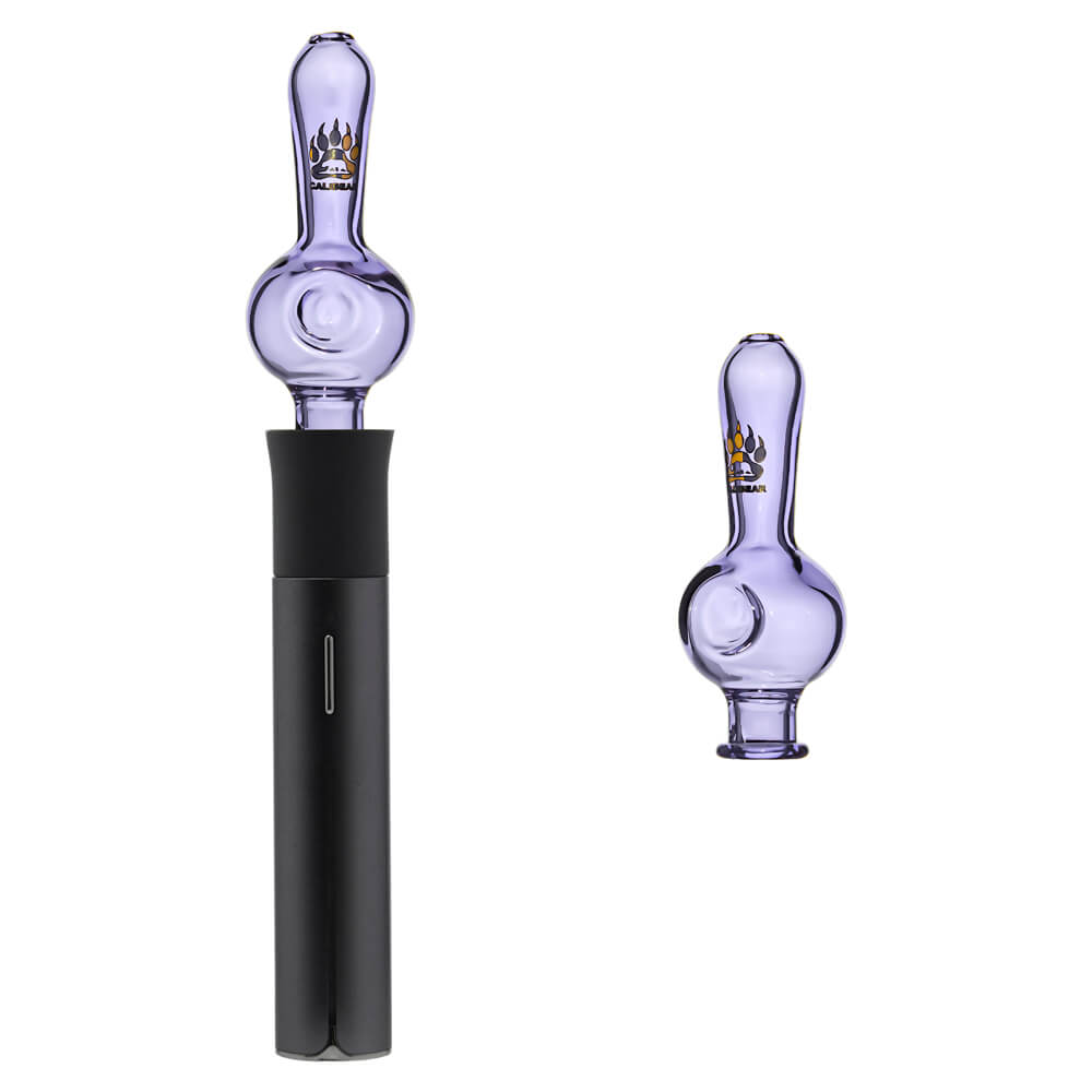 Calibear Spoon Pipe Glass Mouthpiece (Purple) for Puffco Pivot with rounded spoon-style chamber and elongated glass mouthpiece
