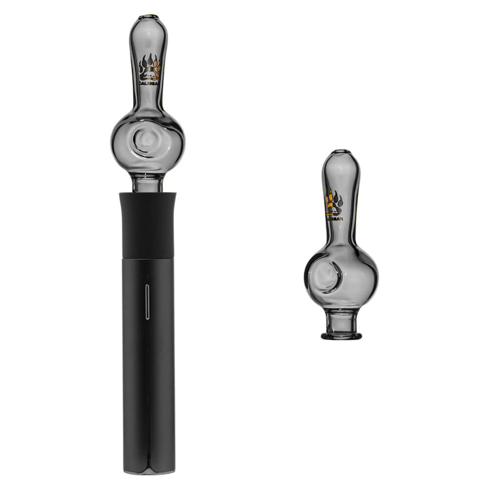 Calibear Spoon Pipe Glass Mouthpiece (Transparent Black) for Puffco Pivot with rounded spoon-style chamber and elongated glass mouthpiece