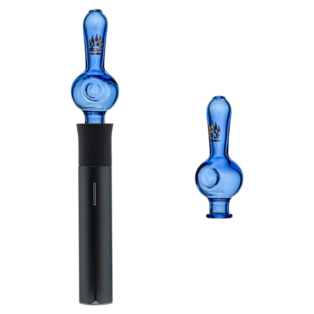 Calibear Spoon Pipe Glass Mouthpiece (Blue) for Puffco Pivot with rounded spoon-style chamber and elongated glass mouthpiece