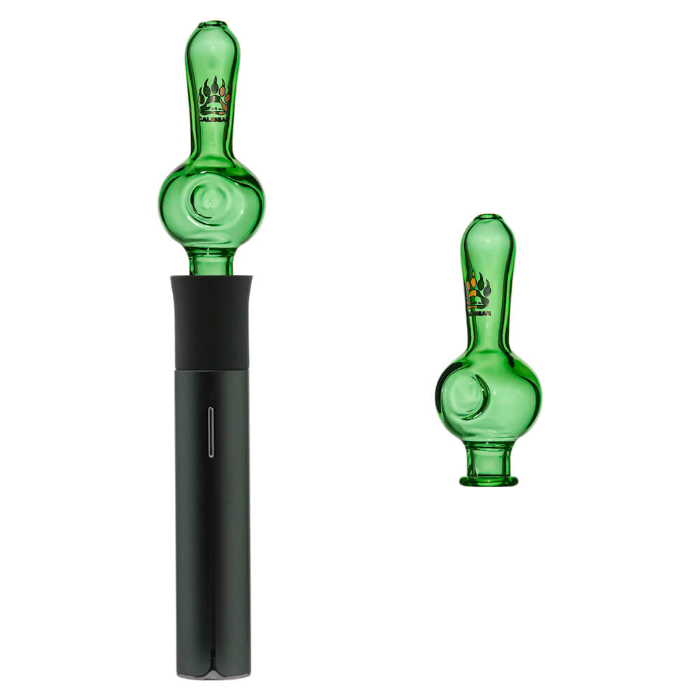 Calibear Spoon Pipe Glass Mouthpiece (Green) for Puffco Pivot with rounded spoon-style chamber and elongated glass mouthpiece