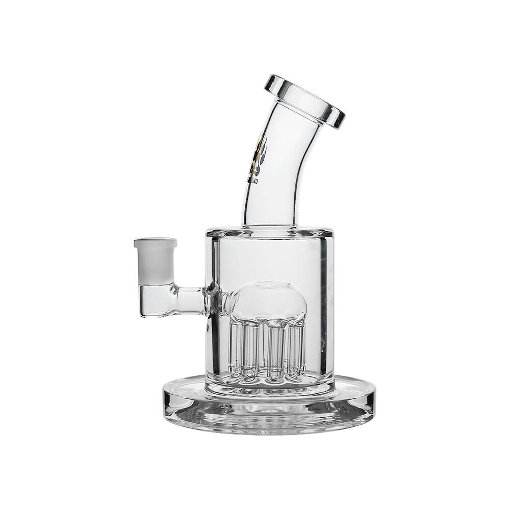Calibear Thick Dab Rig (Clear) rear view showing multi-arm Tree Perc, cylindrical chamber and thick glass base