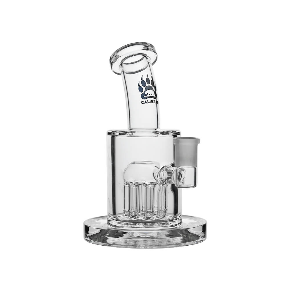 Calibear Thick Dab Rig (Clear) front angled view showing multi-arm Tree Perc, Calibear logo and wide stable base