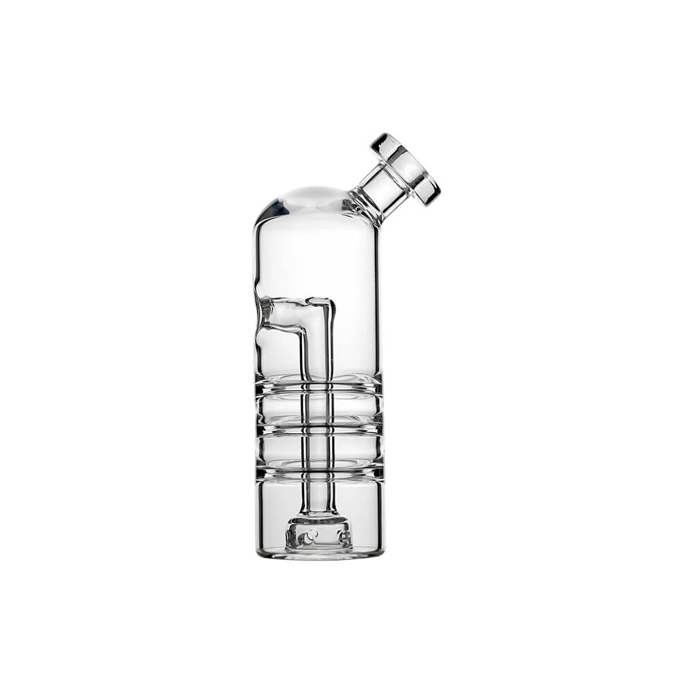 Calibear Triple Splash Guard Glass Bubbler (Clear) for Dr. Dabber Switch Go, standalone side view showing triple glass rings, internal downstem and percolator