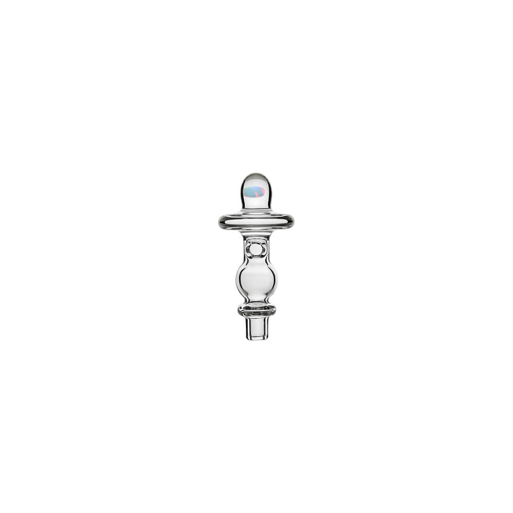 Calibear UFO Joystick Carb Cap Encased W/ Opal (Clear) for Dr. Dabber Switch Go, glass joystick carb cap with UFO-style top, encased opal detail and directional airflow design