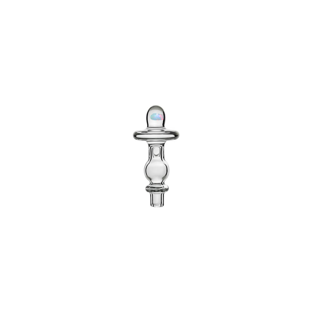 Calibear UFO Joystick Carb Cap Encased W/ Opal (Clear) for Dr. Dabber Switch Go, glass joystick carb cap with UFO-style top, encased opal detail and directional airflow design