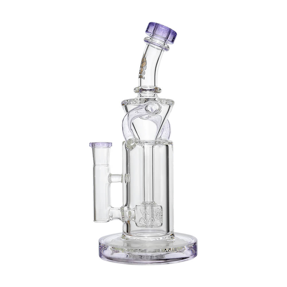 8 inch CaliBear Vortex Turbo Incycler glass bong featuring a TRI-SEED percolator, clear recycler body, and multi-color mouthpiece accents.