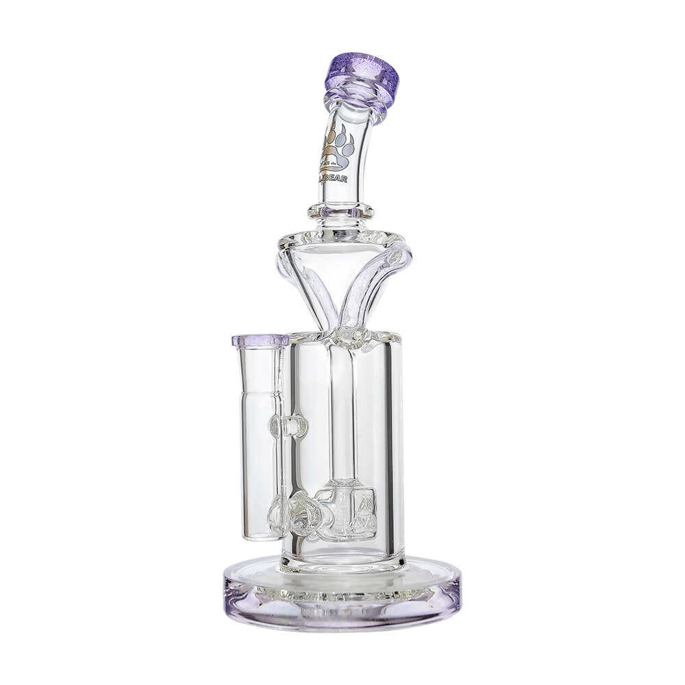 8 inch CaliBear Vortex Turbo Incycler glass bong featuring a TRI-SEED percolator, clear recycler body, and multi-color mouthpiece accents.