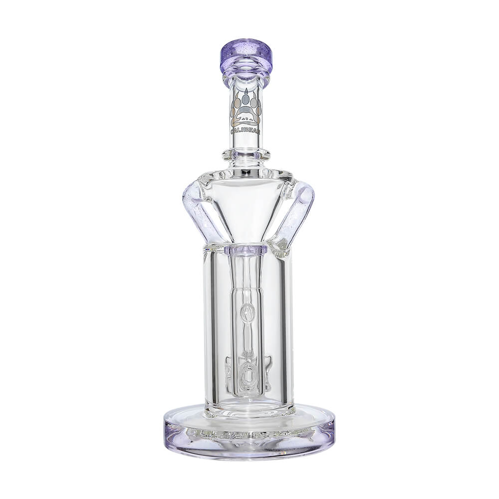 8 inch CaliBear Vortex Turbo Incycler glass bong featuring a TRI-SEED percolator, clear recycler body, and multi-color mouthpiece accents.