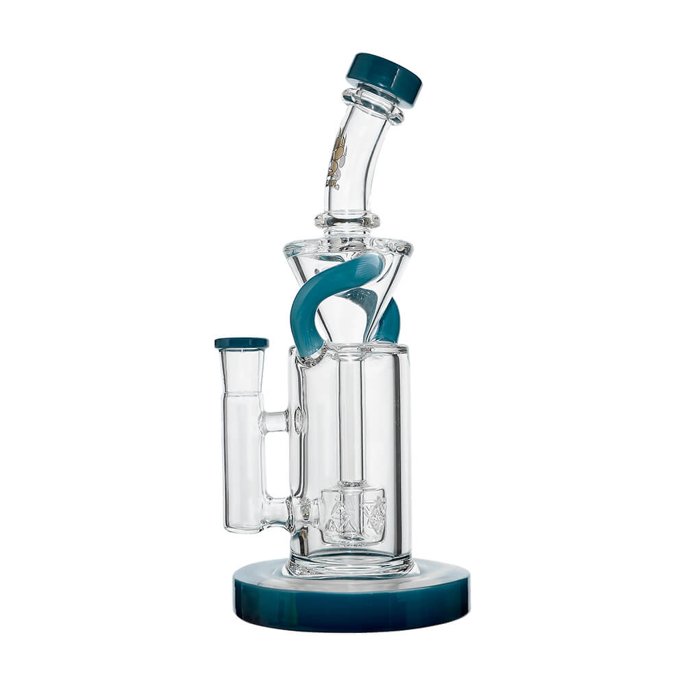 8 inch CaliBear Vortex Turbo Incycler glass bong featuring a TRI-SEED percolator, clear recycler body, and multi-color mouthpiece accents.