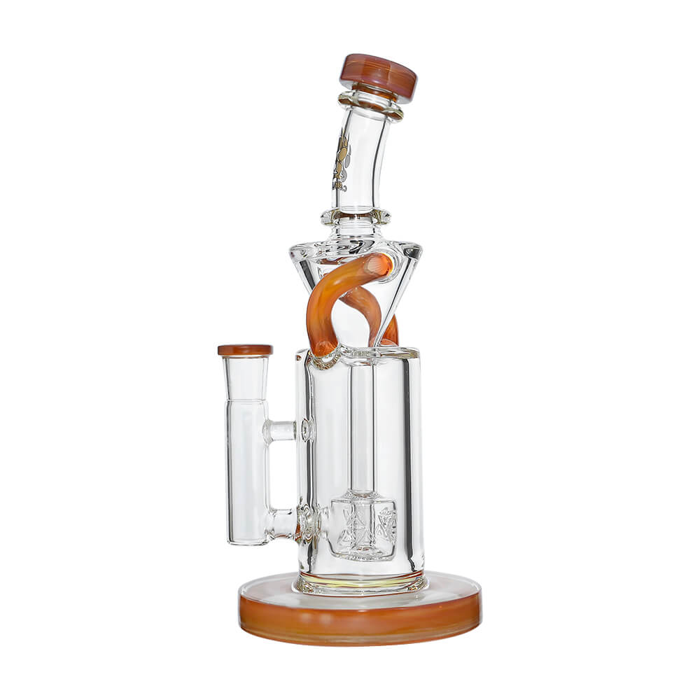 8 inch CaliBear Vortex Turbo Incycler glass bong featuring a TRI-SEED percolator, clear recycler body, and multi-color mouthpiece accents.