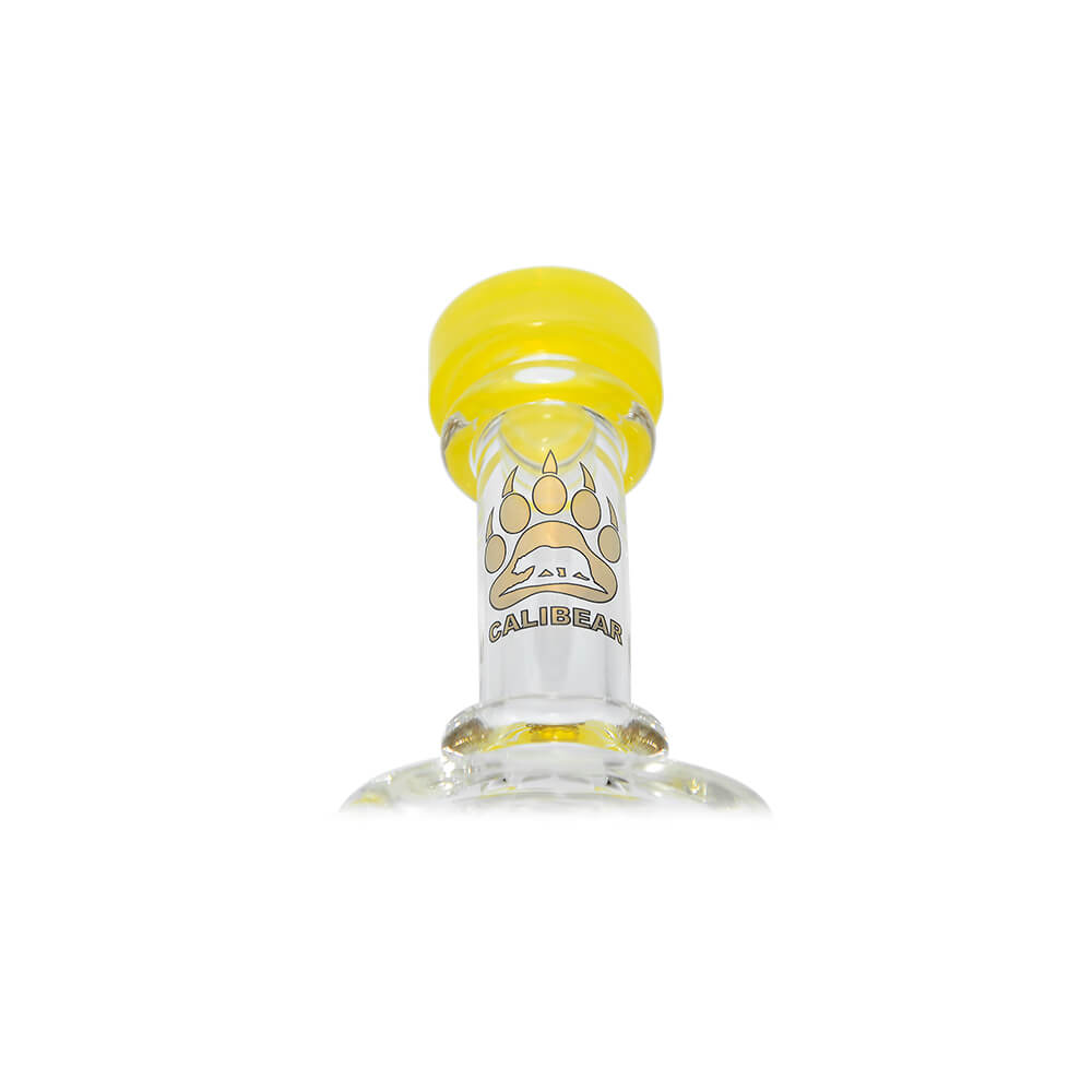 8 inch CaliBear Vortex Turbo Incycler glass bong featuring a TRI-SEED percolator, clear recycler body, and multi-color mouthpiece accents.