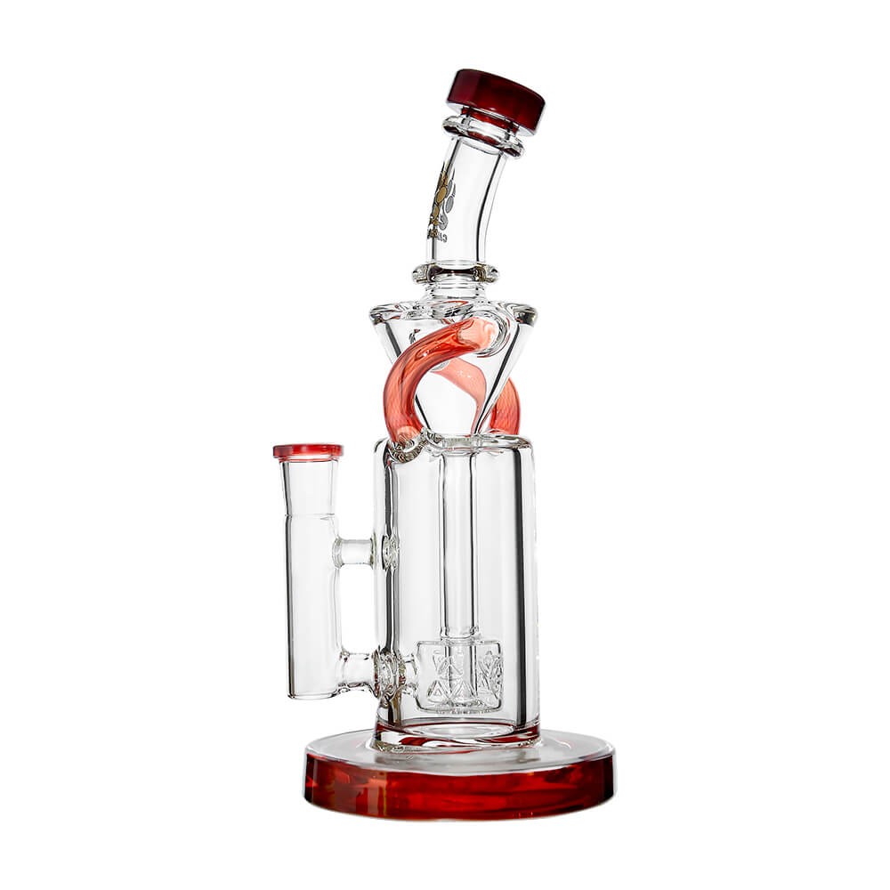 8 inch CaliBear Vortex Turbo Incycler glass bong featuring a TRI-SEED percolator, clear recycler body, and multi-color mouthpiece accents.