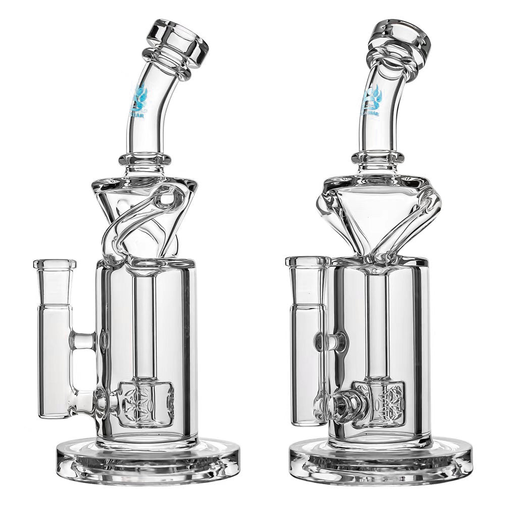 Calibear vortex turbo incycler glass bong with TRI-SEED perc, clear glass, 14.5mm joint, 8 inch with glow in the dark logo