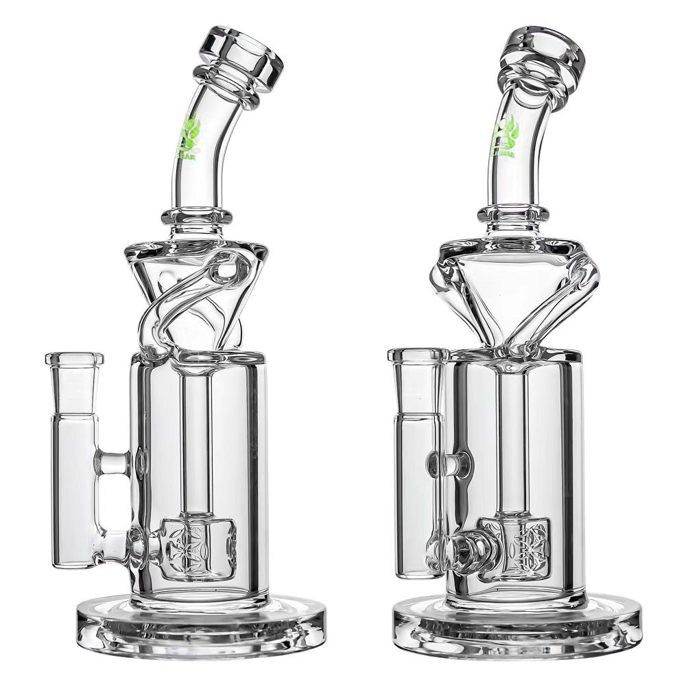 Calibear vortex turbo incycler glass bong with TRI-SEED perc, clear glass, 14.5mm joint, 8 inch with glow in the dark logo